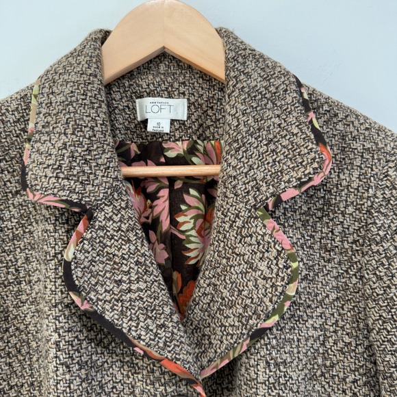 Ann Taylor Loft Single Breasted Wool Tweed Blazer 10 Shabby Chic Brown Girl Boss - Picture 3 of 10